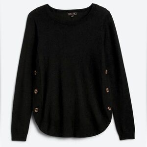Black Crew Neck Sweater with Button Accents